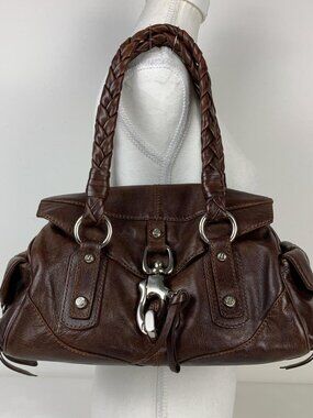 Francesco Biasia "Secret Love" Brown Leather Shoulder Bag with Braided Handles